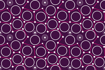 Abstract vector pattern of geometric circular shapes and lines in modern colorful minimalist style on burgundy background.