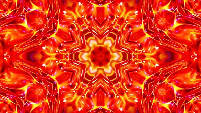Beautiful color red abstract kaleidoscope that shines, a radiant light that regulates the subtle movements	