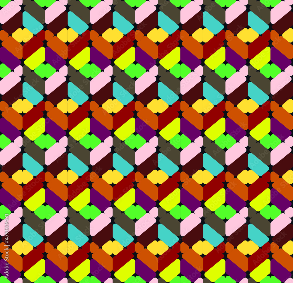 Poster abstract colorful vintage seamless vector pattern of round rhombus geometric shapes that create cube
