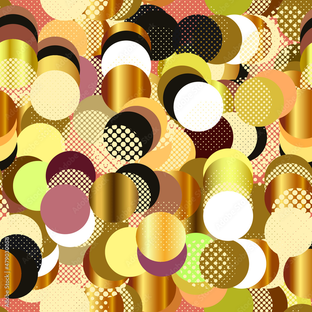 Poster modern abstract seamless pattern of vector colorful circle shaped balls overlaying one over the othe