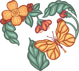 Beautiful colored ethnic love butterflies are hand drawn