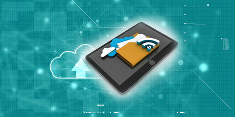 3d illustration WiFi symbol with cloud folder in mobile phone
