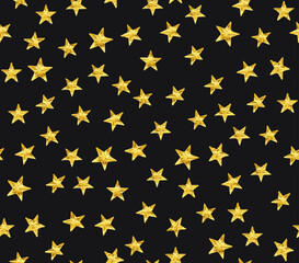 Vector seamless pattern of golden metallic star studs on dark background