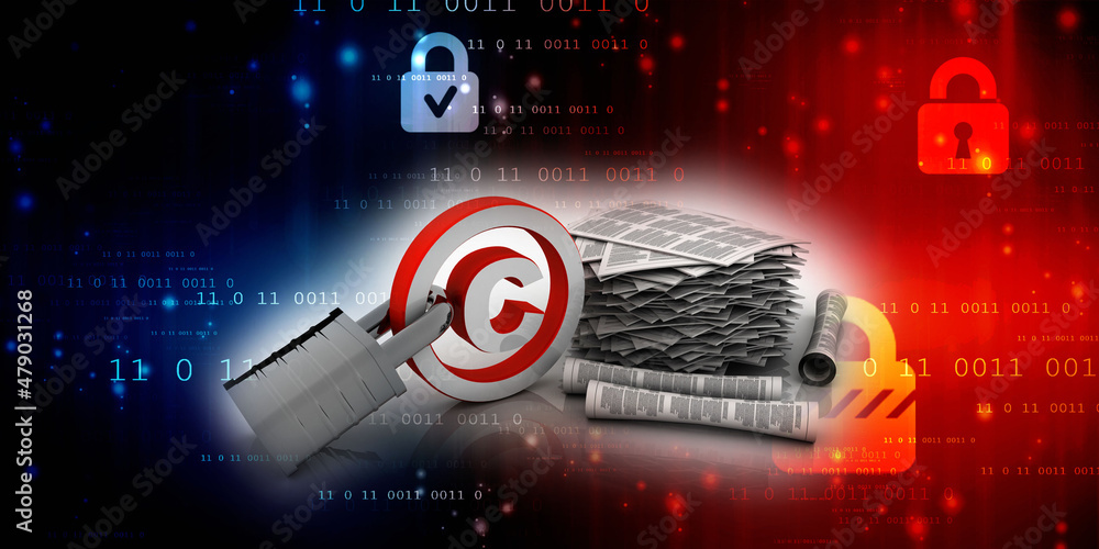 Poster 3d rendering documents with copyright lock