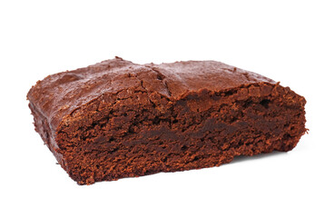 Tasty chocolate brownie isolated on white background