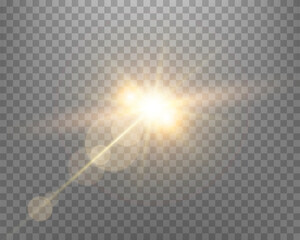 Sunlight lens flare, sun flash with rays and spotlight. Vector illustration.