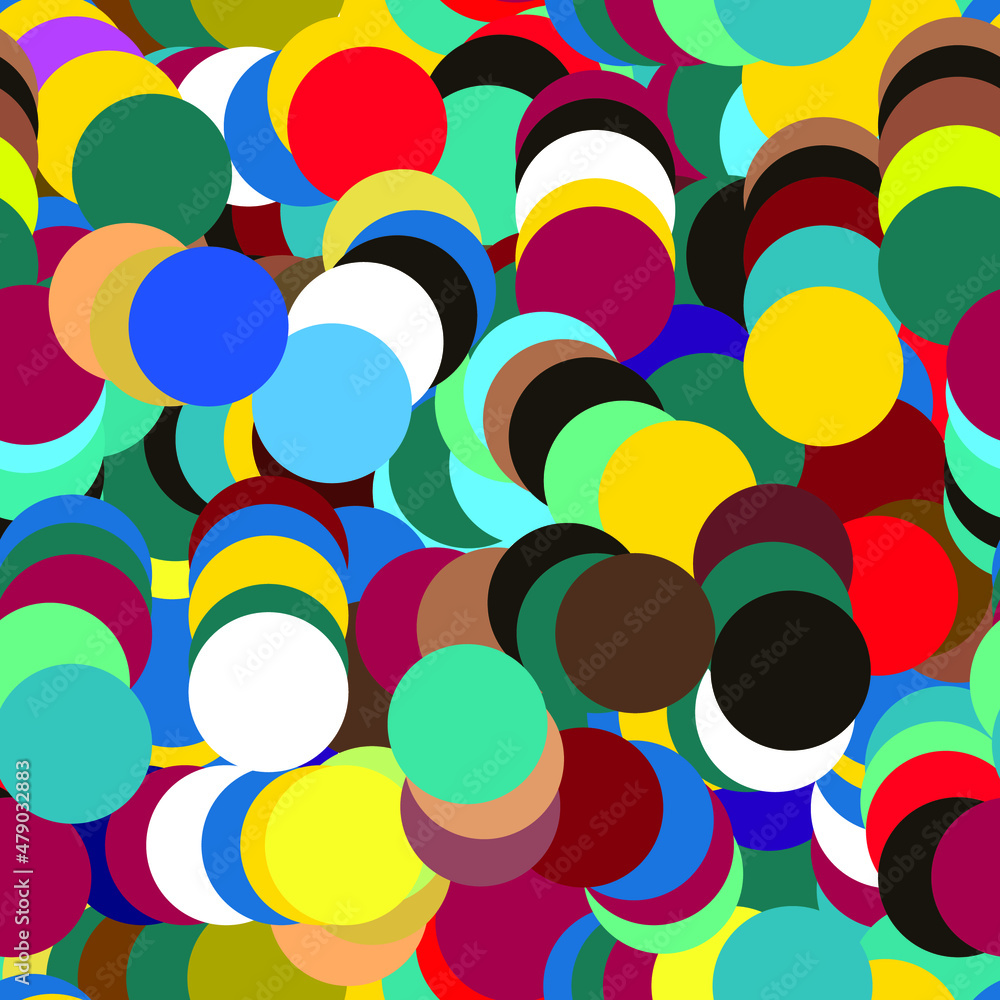 Poster modern abstract seamless pattern of vector colorful circle shaped balls overlaying one over the othe