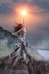 An artistic photo of a girl dressed in a foil dress