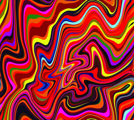 Vector seamless pattern of abstract fluid psychedelic stripes and lines in the style of the 60s and 70s wallpaper design.