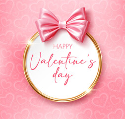 Valentines Day background with ribbon bow. Design element for greeting card or sale banner. Vector illustration