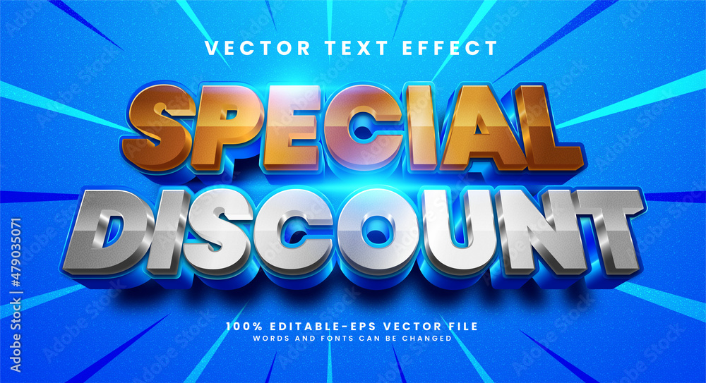 Poster special discount 3d editable text style effect. elegant text effect with blue color, suitable for pr