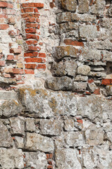 Close up photo of old architecture, building brick, rock details.