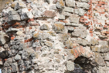 Close up photo of old architecture, building brick, rock details.