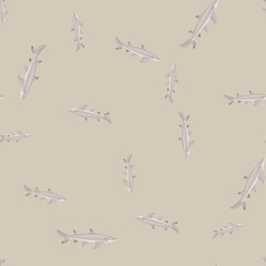 Lemon shark seamless pattern in scandinavian style. Marine animals background. Vector illustration for children funny textile.