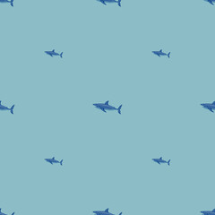 White shark seamless pattern in scandinavian style. Marine animals background. Vector illustration for children funny textile.