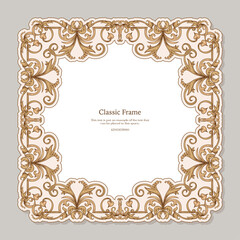 Baroque frame decor. Detailed rich ornament graphic line art. Vector illustration in beige colors