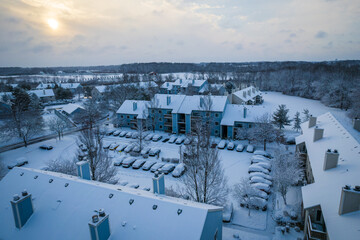 Fototapeta na wymiar Aerial Drone of Snow in Princeton Plainbsoro Cranbury