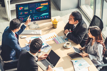 Business data dashboard analysis by ingenious computer software . Investment application display...