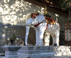 White Elephant Statue at the Wat Phra That Doi Suthep Temple in Chiang Mai, Thailand