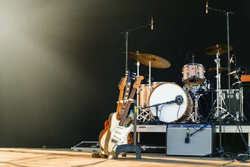 Fotobehang Electric guitars and drum on stage before the concert. © M-Production