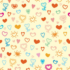 Valentine's day seamless pattern with hearts yellow background