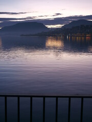 The Neufchâtel lake in the evening. Switzerland, from Neufchâtel city, the 31st October 2021.