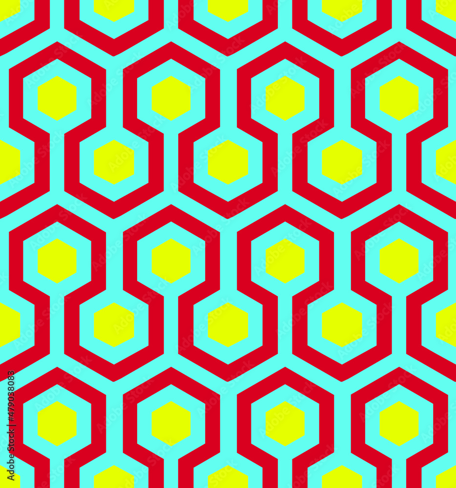 Poster vector seamless geometrical pattern of abstract colorful hexagonal shapes in the style of sixities p