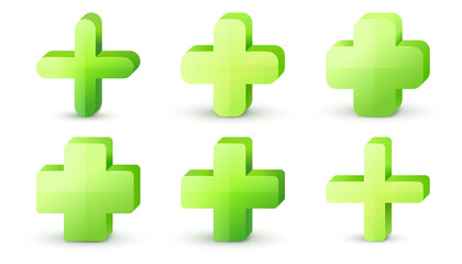 Green cross. Vector set. Cross symbol of safety guidance. Green plus sign