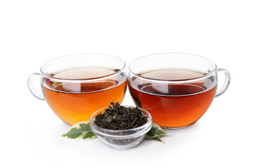 Concept of hot drink with tea isolated on white background