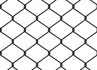 Vector seamless pattern of iron chain link mesh chicken wire fence protection. Black on white background.