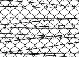Vector seamless pattern of chain link mesh wire and barbed wired fence protection.