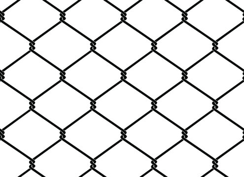 Vector seamless pattern of iron chain link mesh chicken wire fence protection. Black on white background.