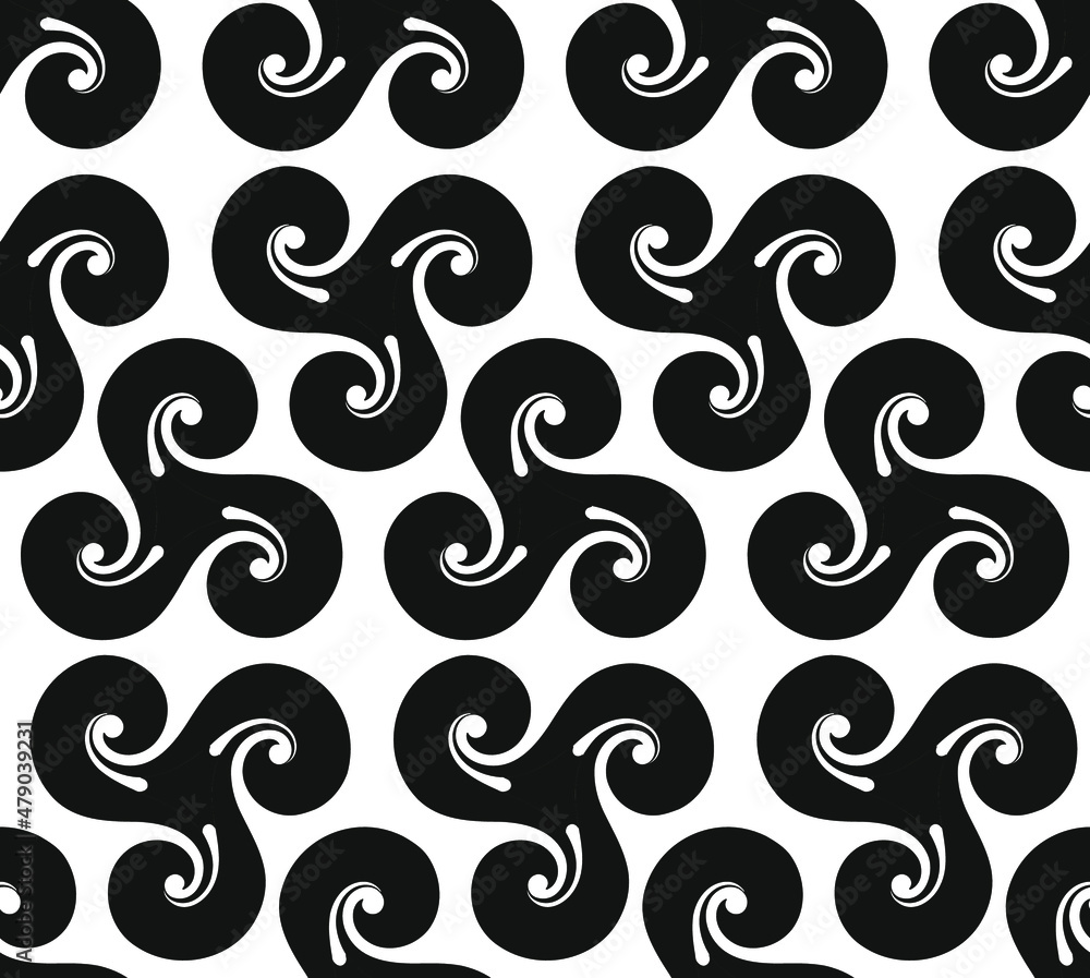 Poster abstract colorful geometric pattern of round clover boomerang shapes in the style of the 60s and 70s