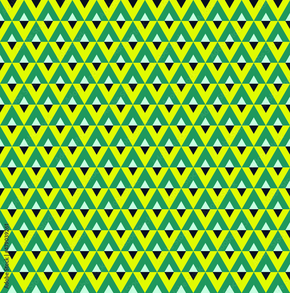 Poster vector seamless abstract pattern of triangular shapes in modern colorful green vintage minimal style