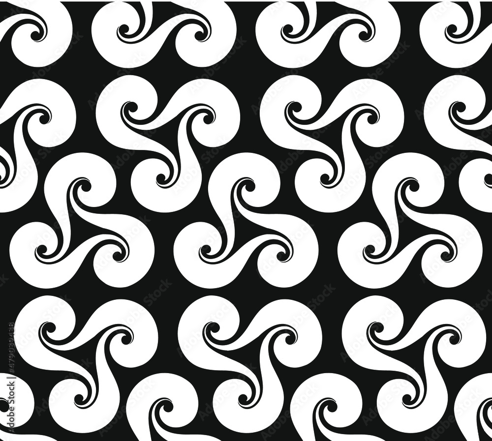 Poster abstract colorful geometric pattern of round clover boomerang shapes in the style of the 60s and 70s