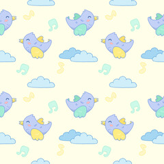 Cute Children s seamless pattern with birds, hand drawing