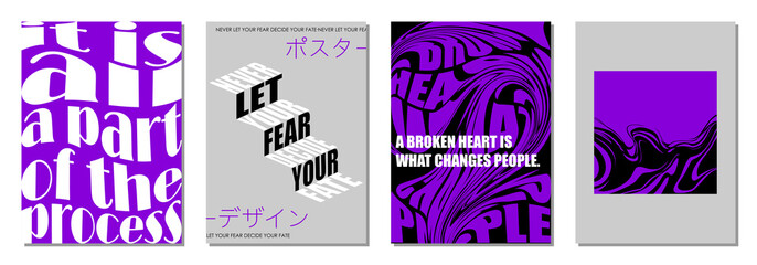 Set of modern abstract backgrounds or card templates in modern and bright colors, in popular art style (Japanese text translation: poster design)