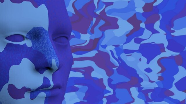 Camouflage ~ Kopf vor einer Wand mit einheitlichem Muster.  Camouflage