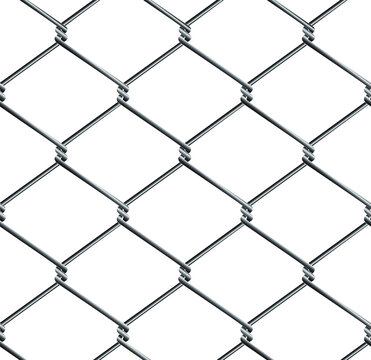 Vector seamless pattern of iron chain link mesh chicken wire fence protection on white background.