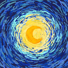 Glowing moon on a dark blue sky vector illustration in the style of impressionist paintings.