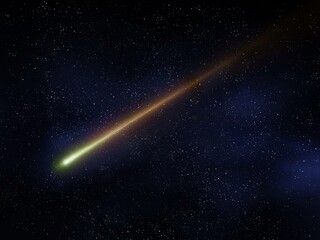 Meteorite in the night sky against the background of stars. Meteor glows in the atmosphere. Comet is approaching the Earth's orbit