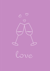 Valentines Day Greeting cards Drawing thin lines blank template with space for text in a minimalistic style Concept of publishing advertising banners on social networks