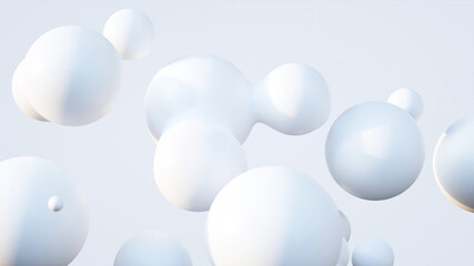 抽象的な白い背景。メタボール、リキッドボール、シャボン玉