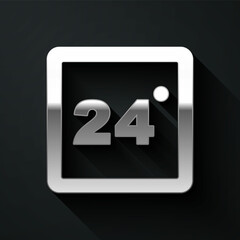 Silver Thermostat icon isolated on black background. Temperature control. Long shadow style. Vector