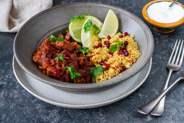 Moroccan lamb tagine with lemon and pomegranate couscous