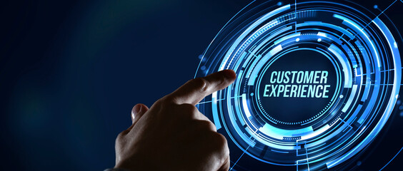 Internet, business, Technology and network concept. CUSTOMER EXPERIENCE inscription, social networking concept. Virtual button.