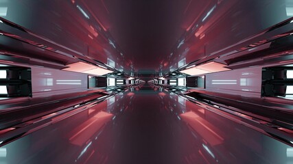 Red lights inside passage 4K UHD 3D illustration