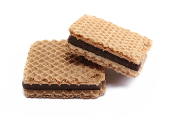 Wafers with hazelnut and cocoa isolated on white 