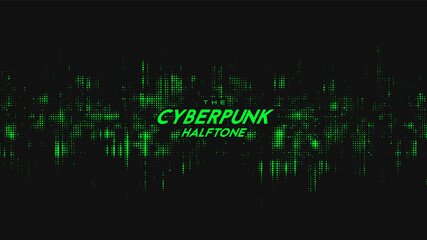 Abstract vector green cyberpunk halftone sound wave. Scrathed dotted texture element.