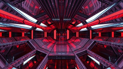 Bright red geometric tunnel 4K UHD 3D illustration